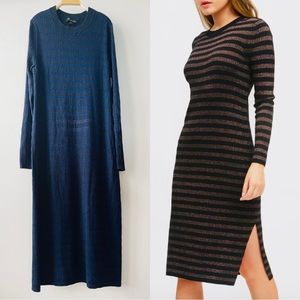 Banana Republic blue navy metallic striped sweater dress longsleeve M sparkle